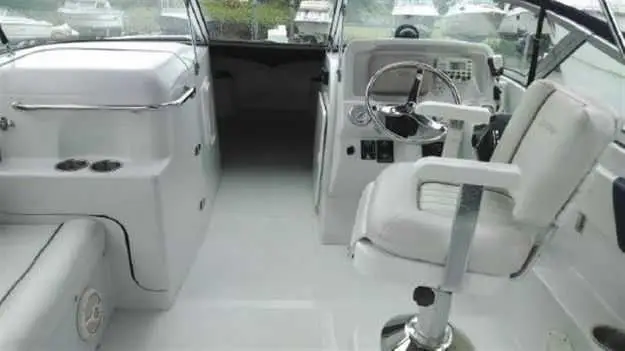 Helm and controls of a Glacier Bay rental boat