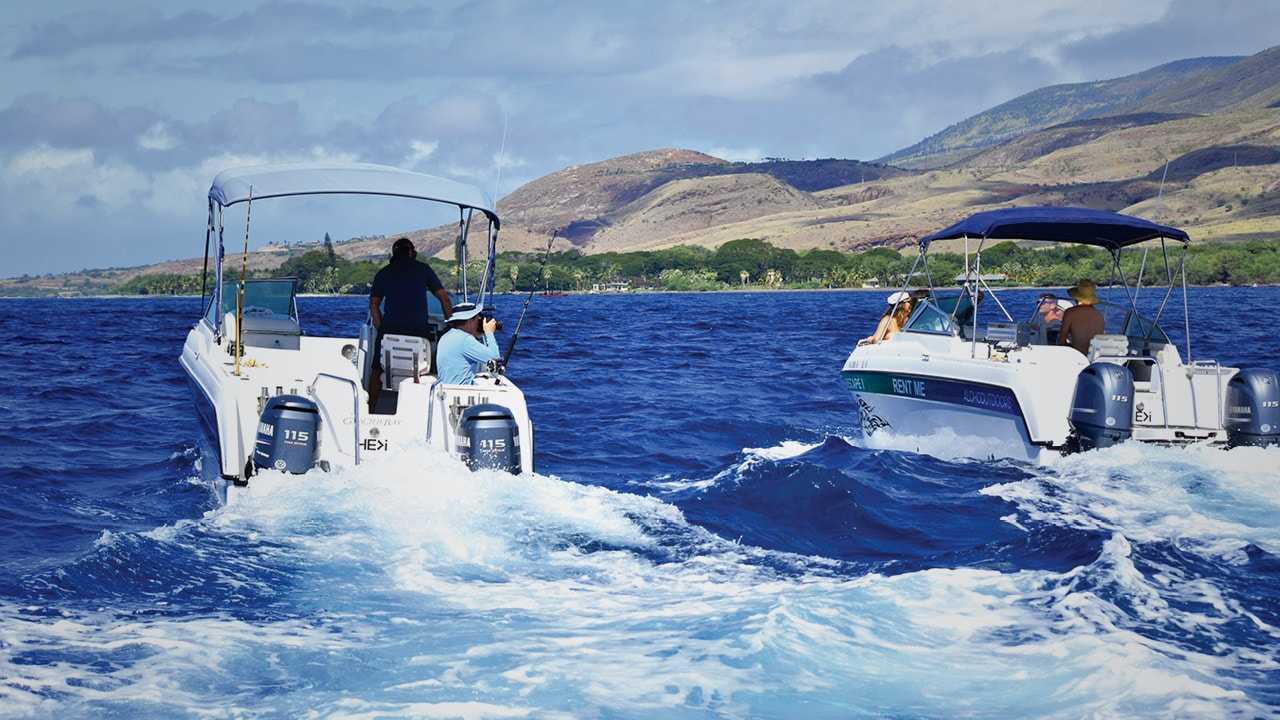 Glacier Bay power catamarans underway in Maui waters